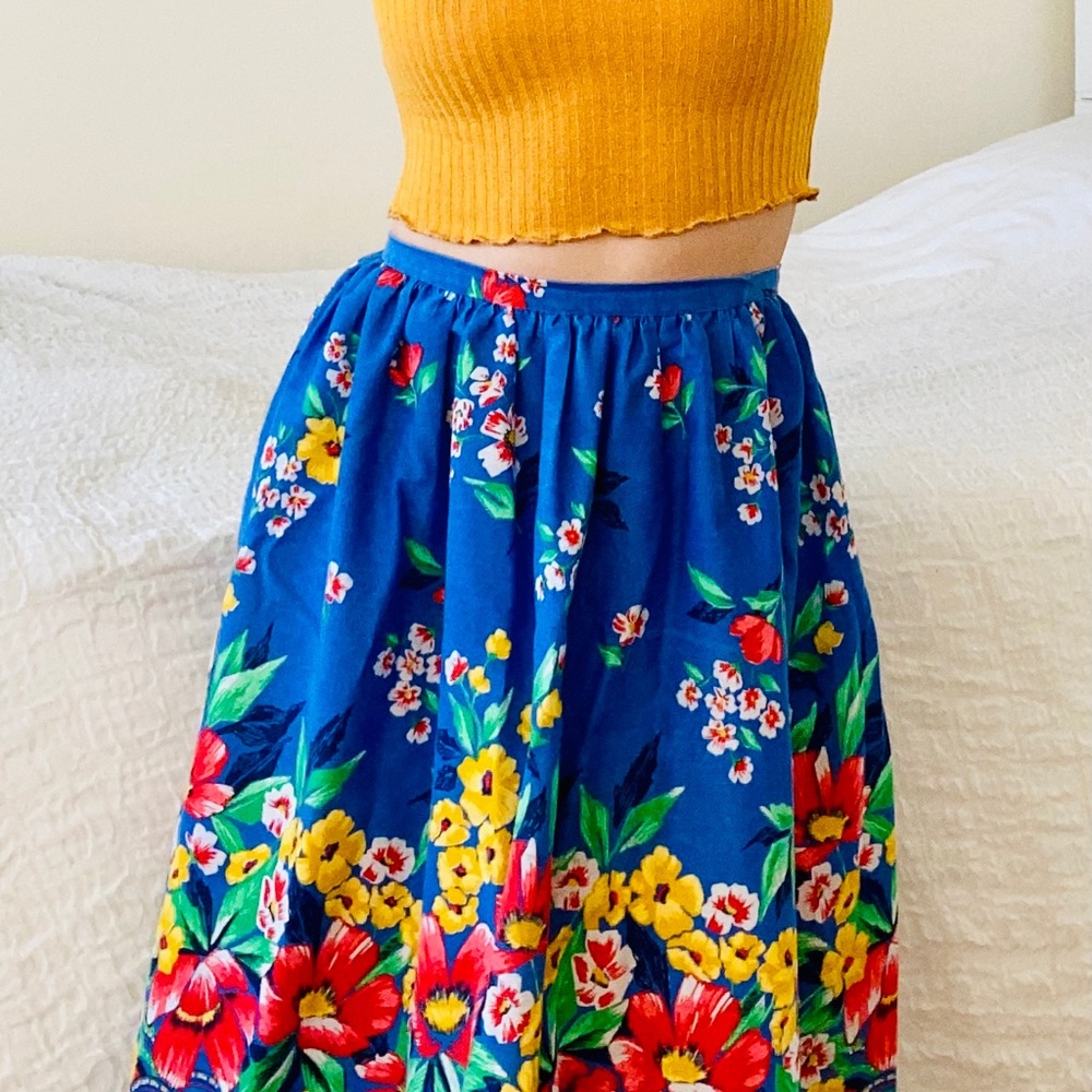 Vintage 60s Handmade Floral Retro Hippie Skirt